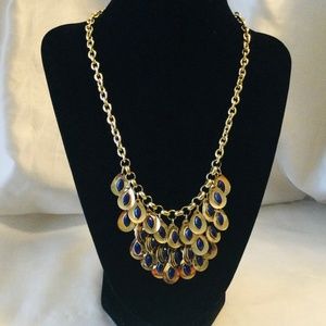 Gold Tone Necklace/Choker gold tone leaves with blue colored gems